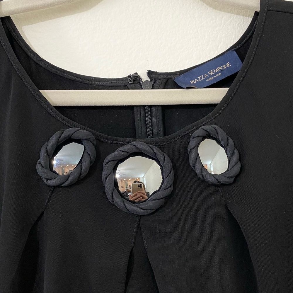 Piazza Sempione Puff Sleeve Black Dress Mirror Detail Womens Size L - Picture 6 of 15
